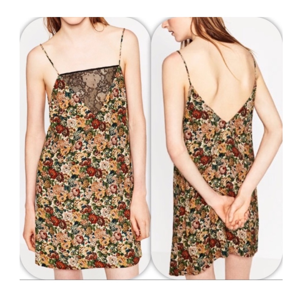 Zara Floral Slip Mini Dress Spaghetti Strap